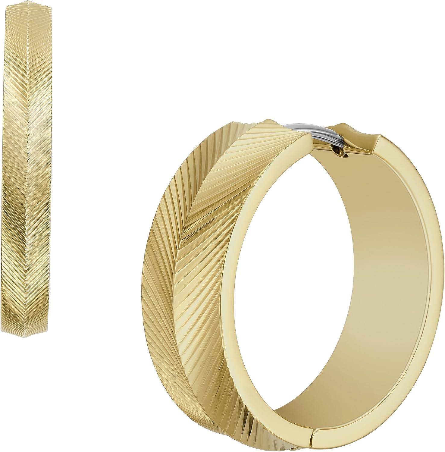 imageFossil Womens Stainless Steel DangleDrop or Hoop Earrings for WomenGold Linear Texture Small Hoop