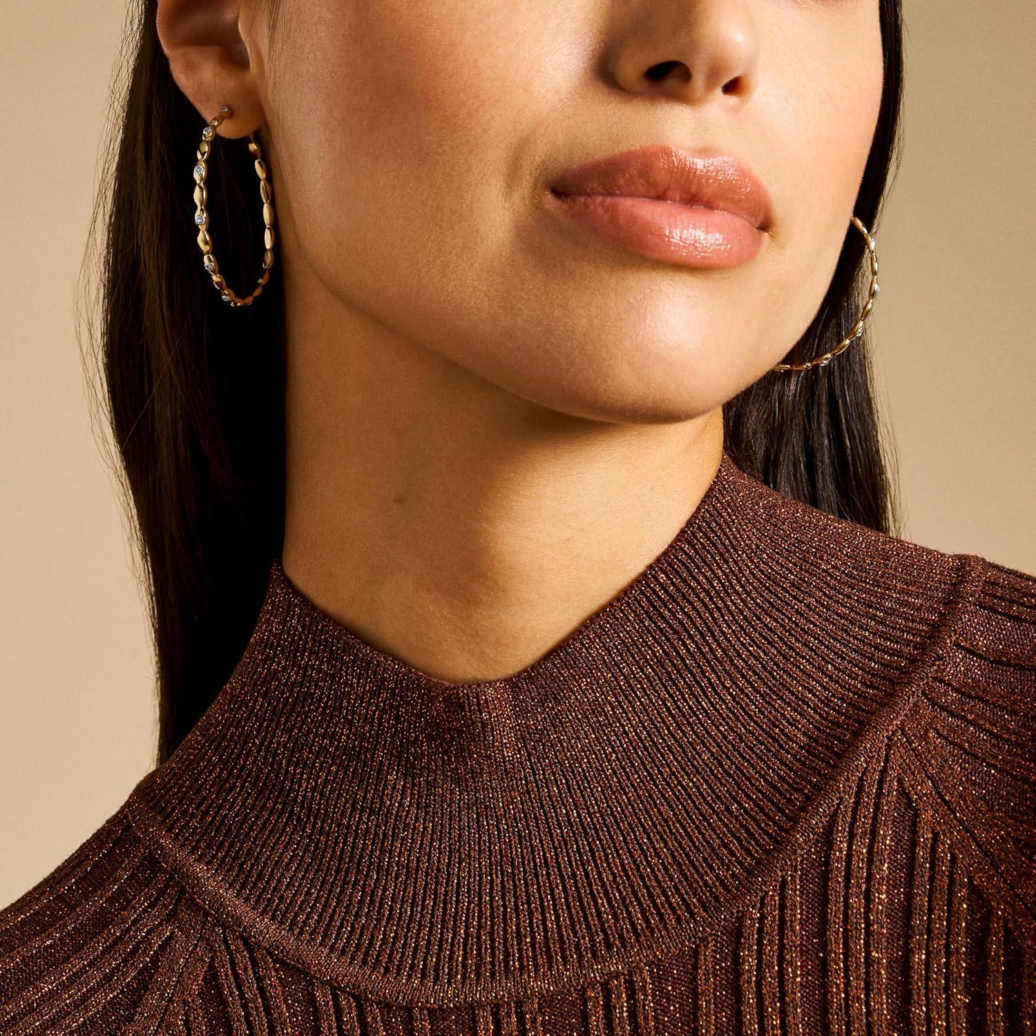 imageFossil Womens Stainless Steel DangleDrop or Hoop Earrings for WomenGold Sutton Large Hoop