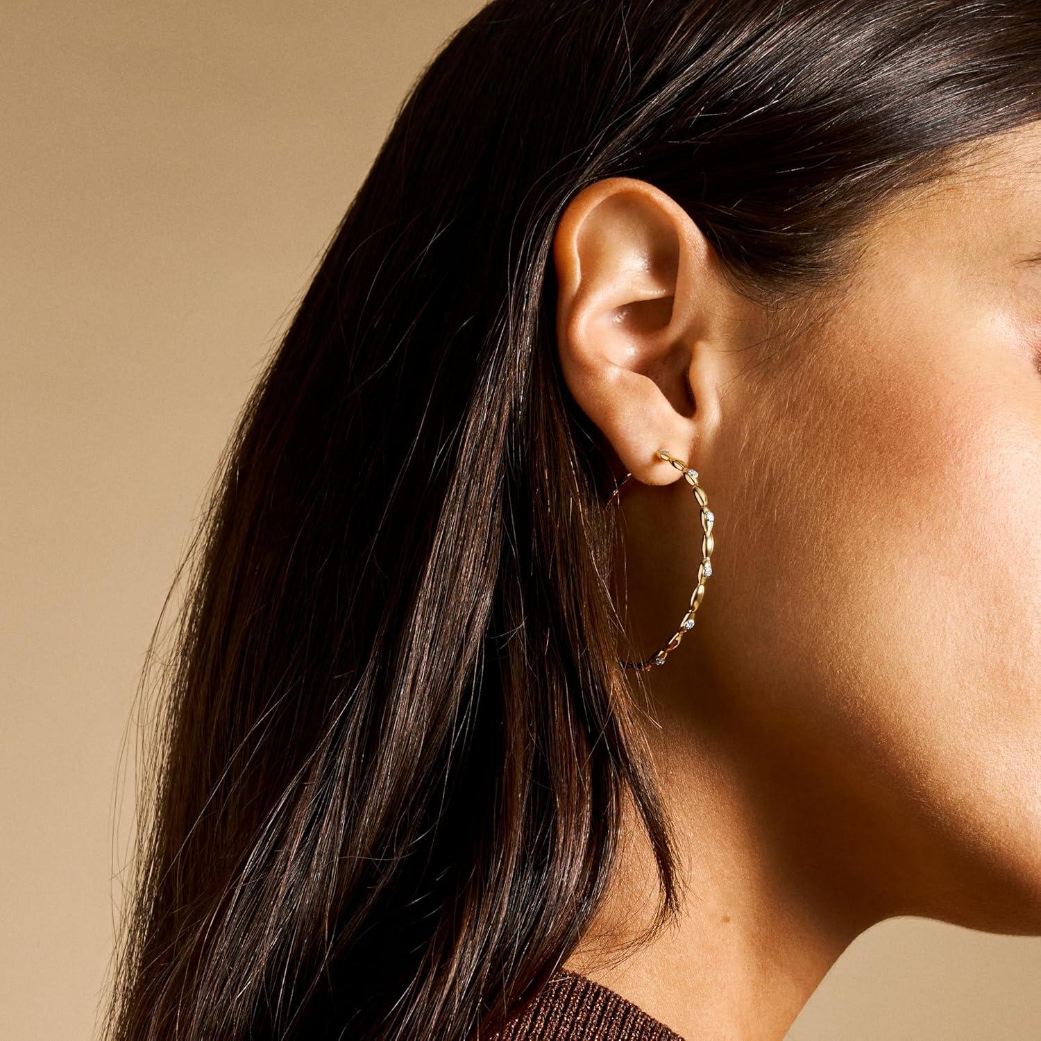 imageFossil Womens Stainless Steel DangleDrop or Hoop Earrings for WomenGold Sutton Large Hoop