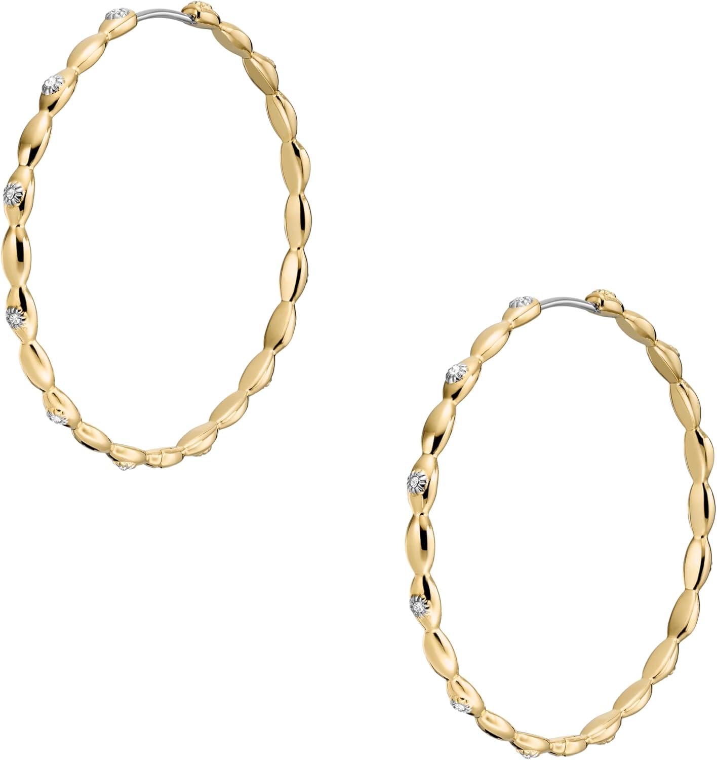 imageFossil Womens Stainless Steel DangleDrop or Hoop Earrings for WomenGold Sutton Large Hoop