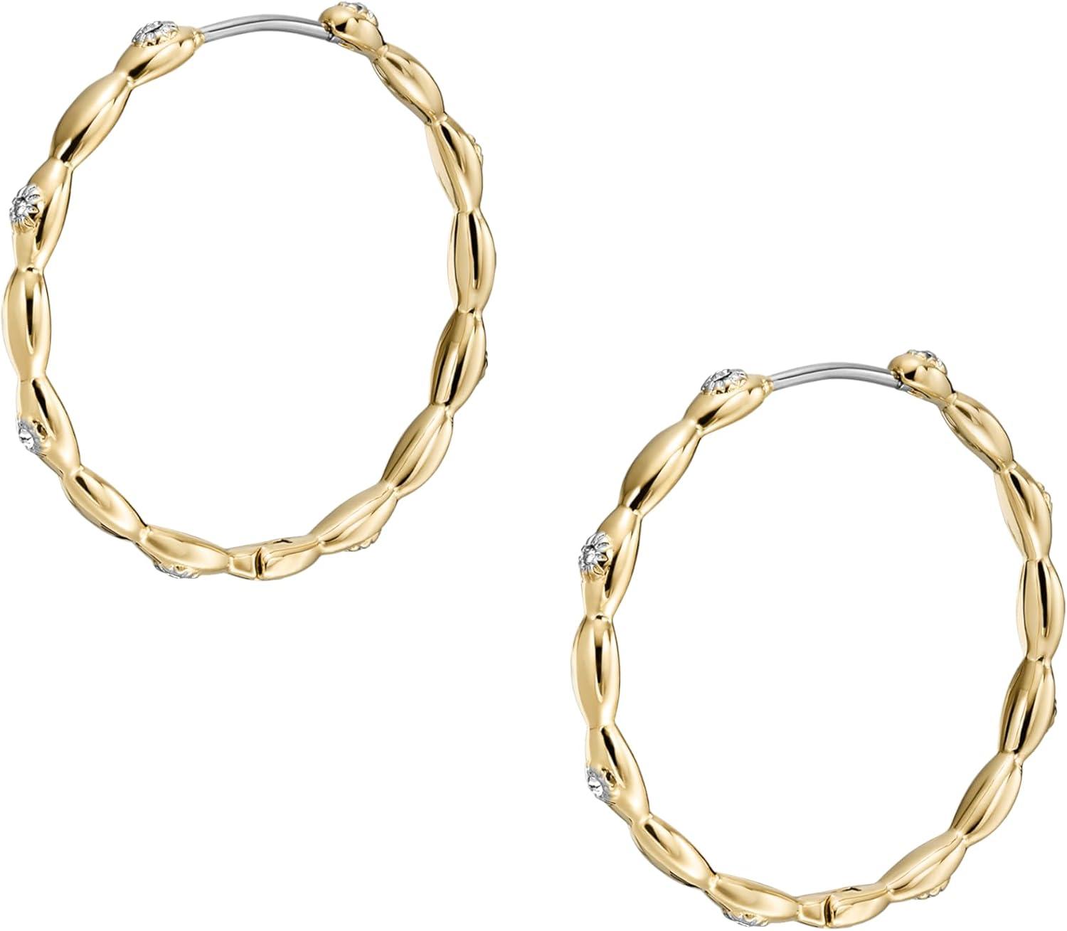 imageFossil Womens Stainless Steel DangleDrop or Hoop Earrings for WomenGold Sutton Medium Hoop