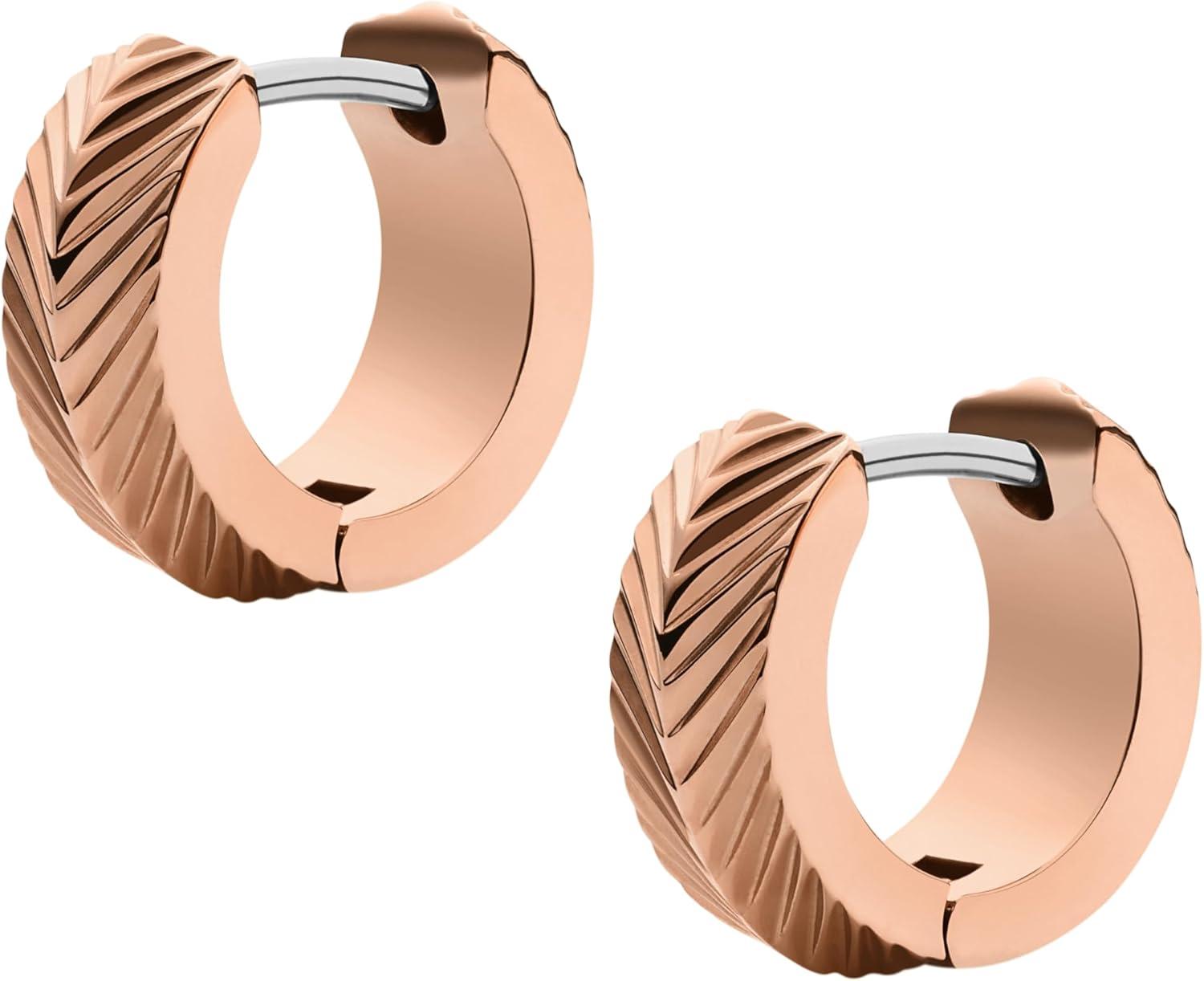 imageFossil Womens Stainless Steel DangleDrop or Hoop Earrings for WomenRose Gold Linear Hoop