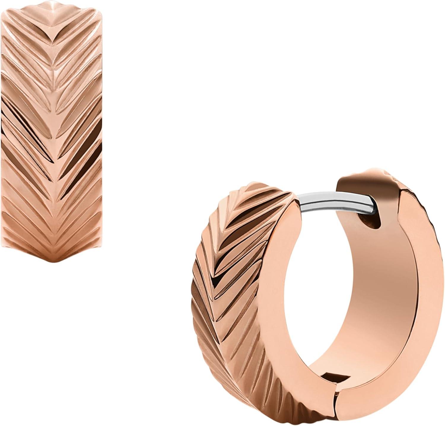 imageFossil Womens Stainless Steel DangleDrop or Hoop Earrings for WomenRose Gold Linear Hoop