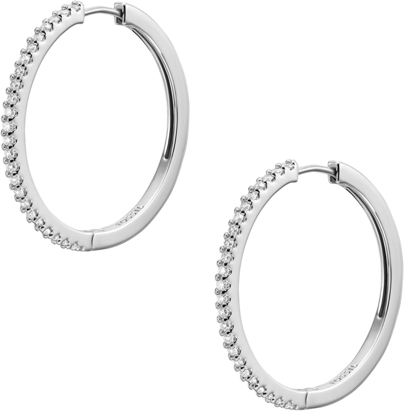 imageFossil Womens Stainless Steel DangleDrop or Hoop Earrings for WomenSilver Ellis Hoop