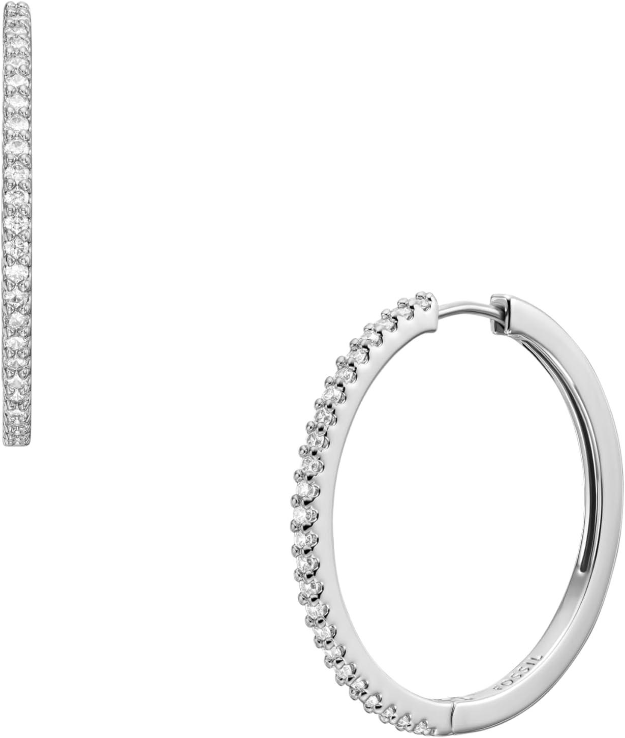 imageFossil Womens Stainless Steel DangleDrop or Hoop Earrings for WomenSilver Ellis Hoop