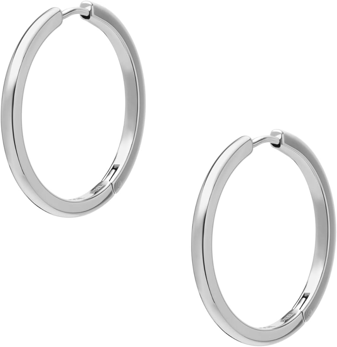 imageFossil Womens Stainless Steel DangleDrop or Hoop Earrings for WomenSilver Medium Hoop