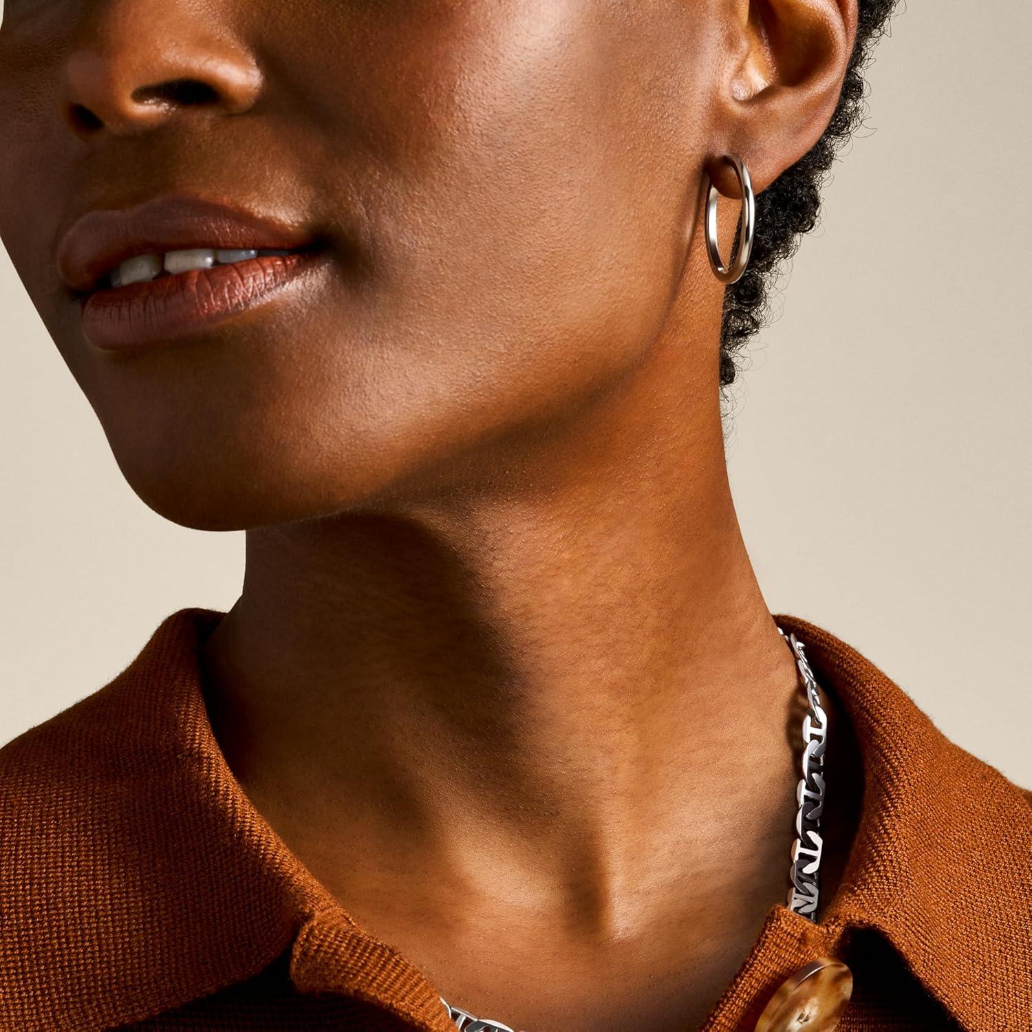 imageFossil Womens Stainless Steel DangleDrop or Hoop Earrings for WomenSilver Medium Hoop