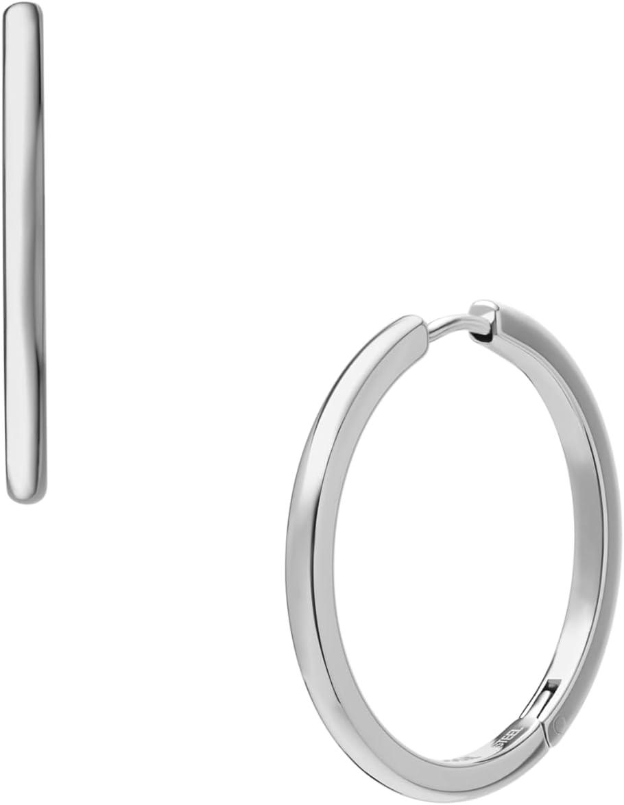 imageFossil Womens Stainless Steel DangleDrop or Hoop Earrings for WomenSilver Medium Hoop