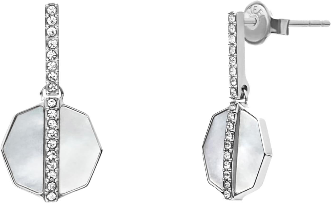 imageFossil Womens Stainless Steel DangleDrop or Hoop Earrings for WomenSilverMOP Drop