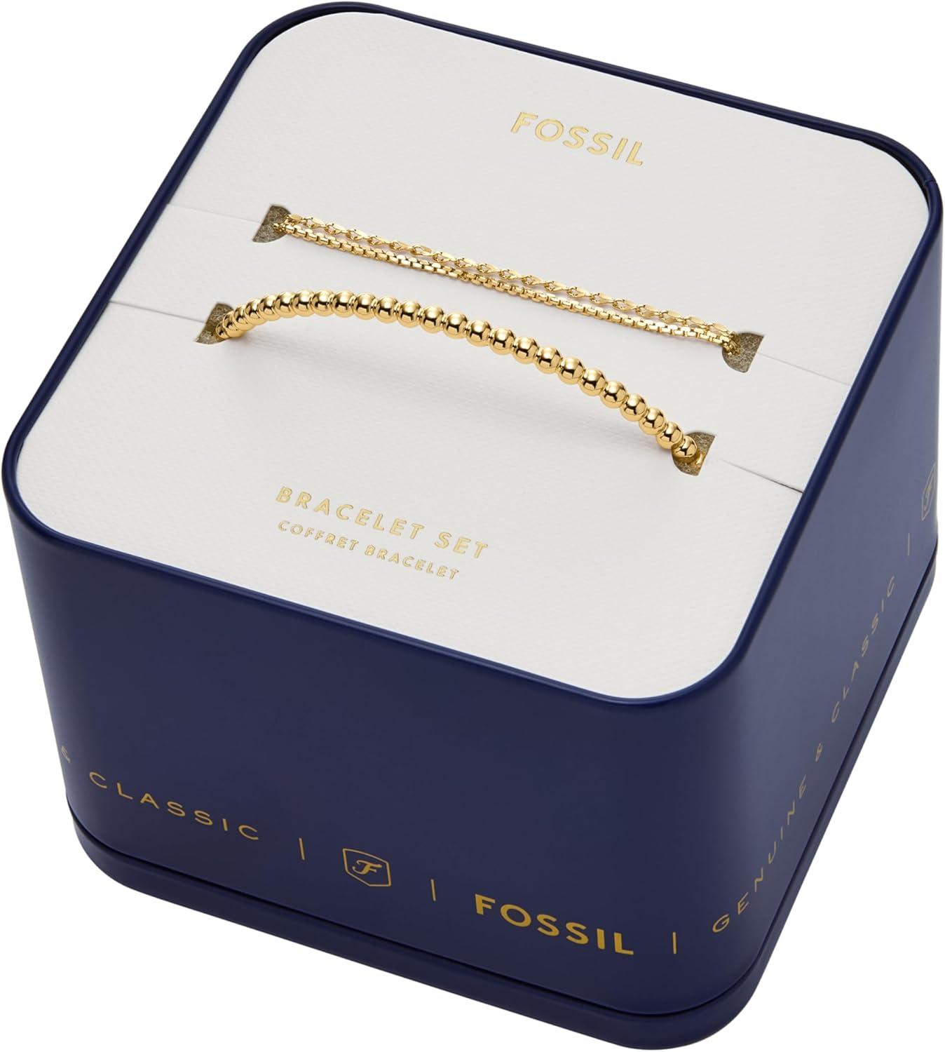 imageFossil Womens Stainless Steel GoldTone Bangle BraceletGold Chain Bracelet Set