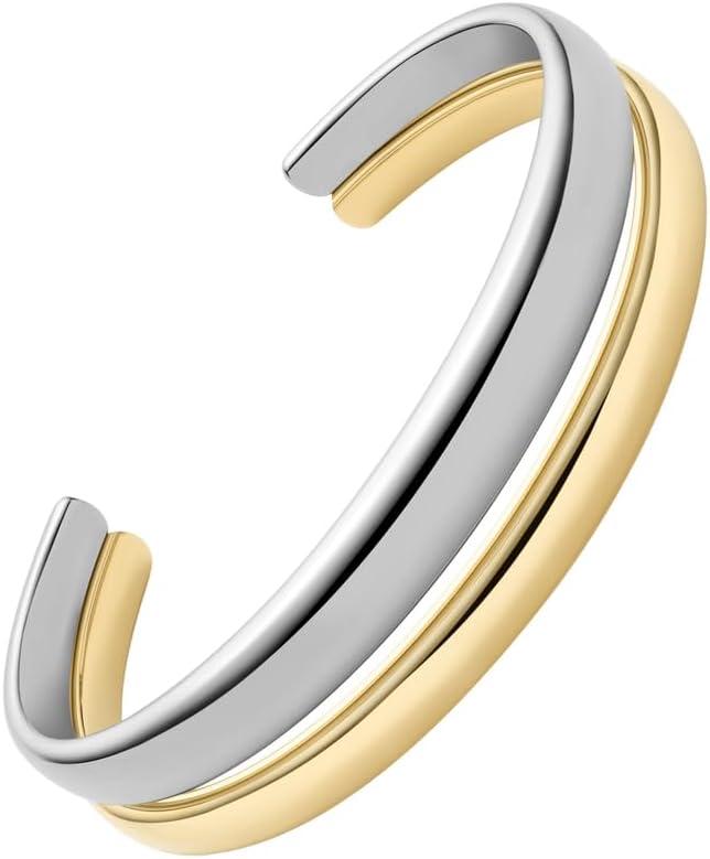 imageFossil Womens Stainless Steel GoldTone Bangle BraceletGoldSilver Ellis Bangle