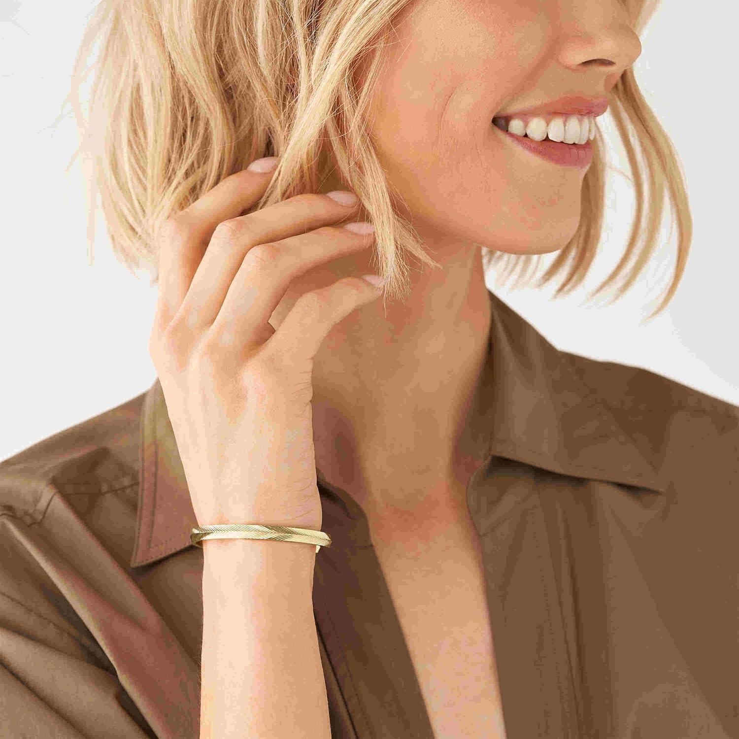 imageFossil Womens Stainless Steel GoldTone Bangle BraceletHarlow Gold Linear Bangle