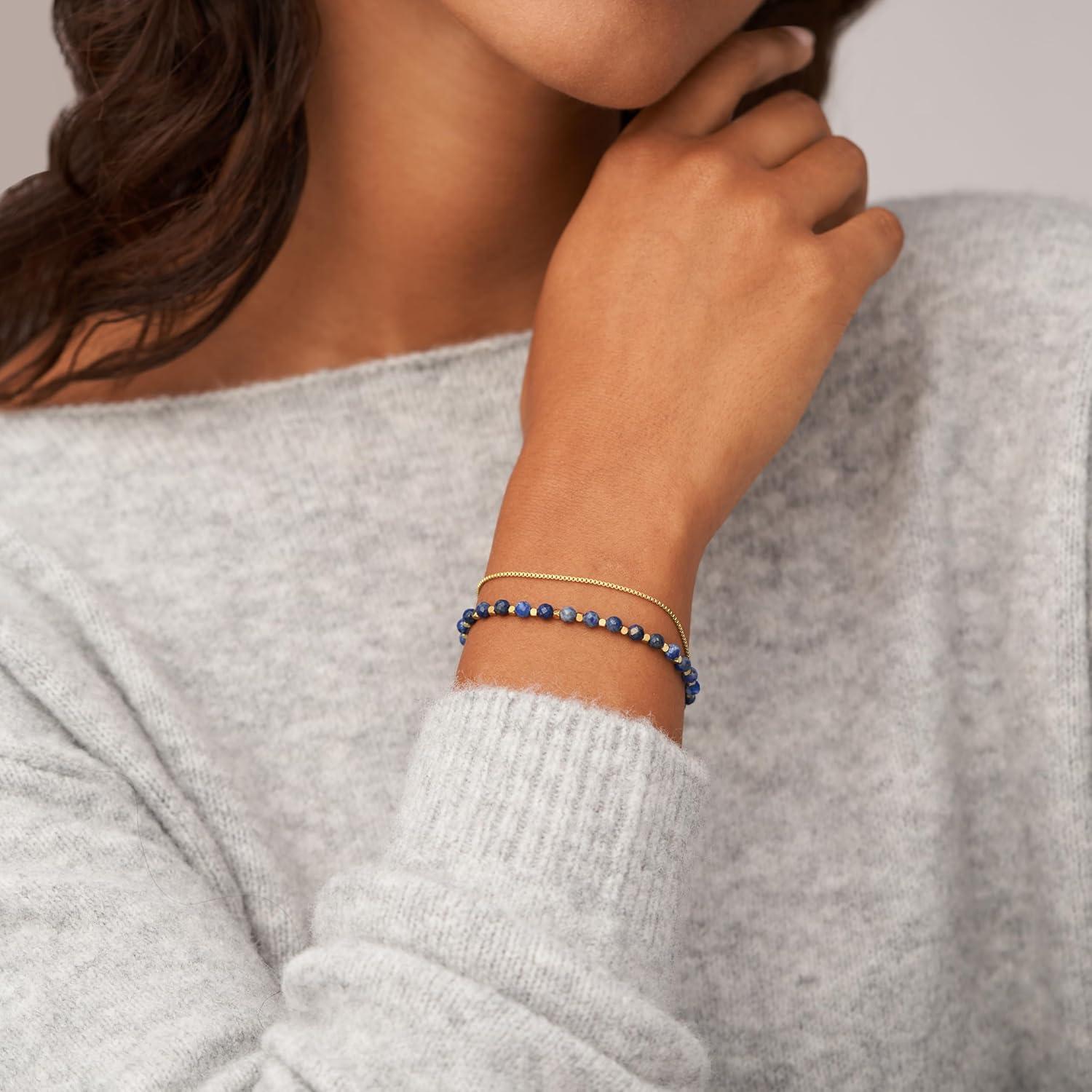 imageFossil Womens Stainless Steel GoldTone Beaded BraceletGold Lapis Bead