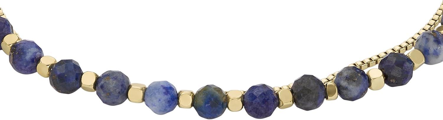 imageFossil Womens Stainless Steel GoldTone Beaded BraceletGold Lapis Bead