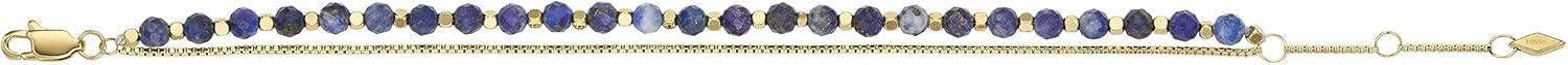 imageFossil Womens Stainless Steel GoldTone Beaded BraceletGold Lapis Bead
