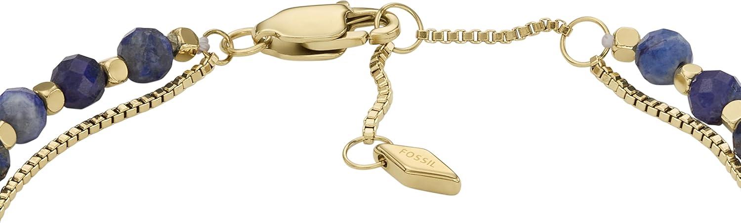 imageFossil Womens Stainless Steel GoldTone Beaded BraceletGold Lapis Bead