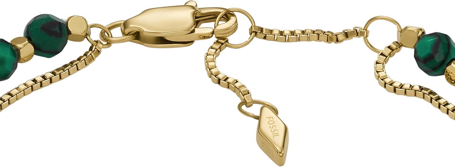 imageFossil Womens Stainless Steel GoldTone Beaded BraceletGold Malachite Bead