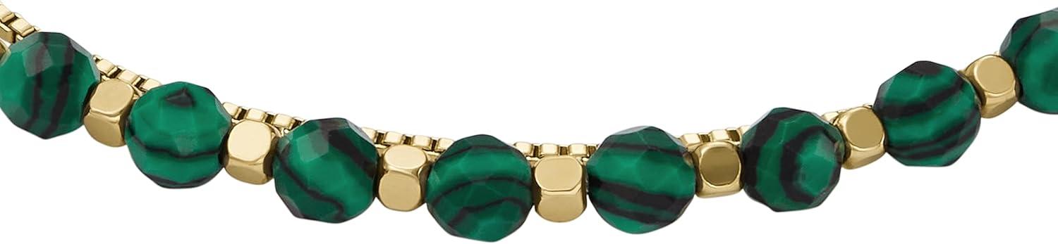 imageFossil Womens Stainless Steel GoldTone Beaded BraceletGold Malachite Bead