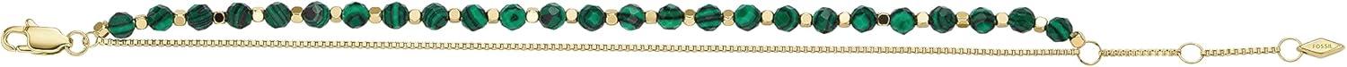 imageFossil Womens Stainless Steel GoldTone Beaded BraceletGold Malachite Bead