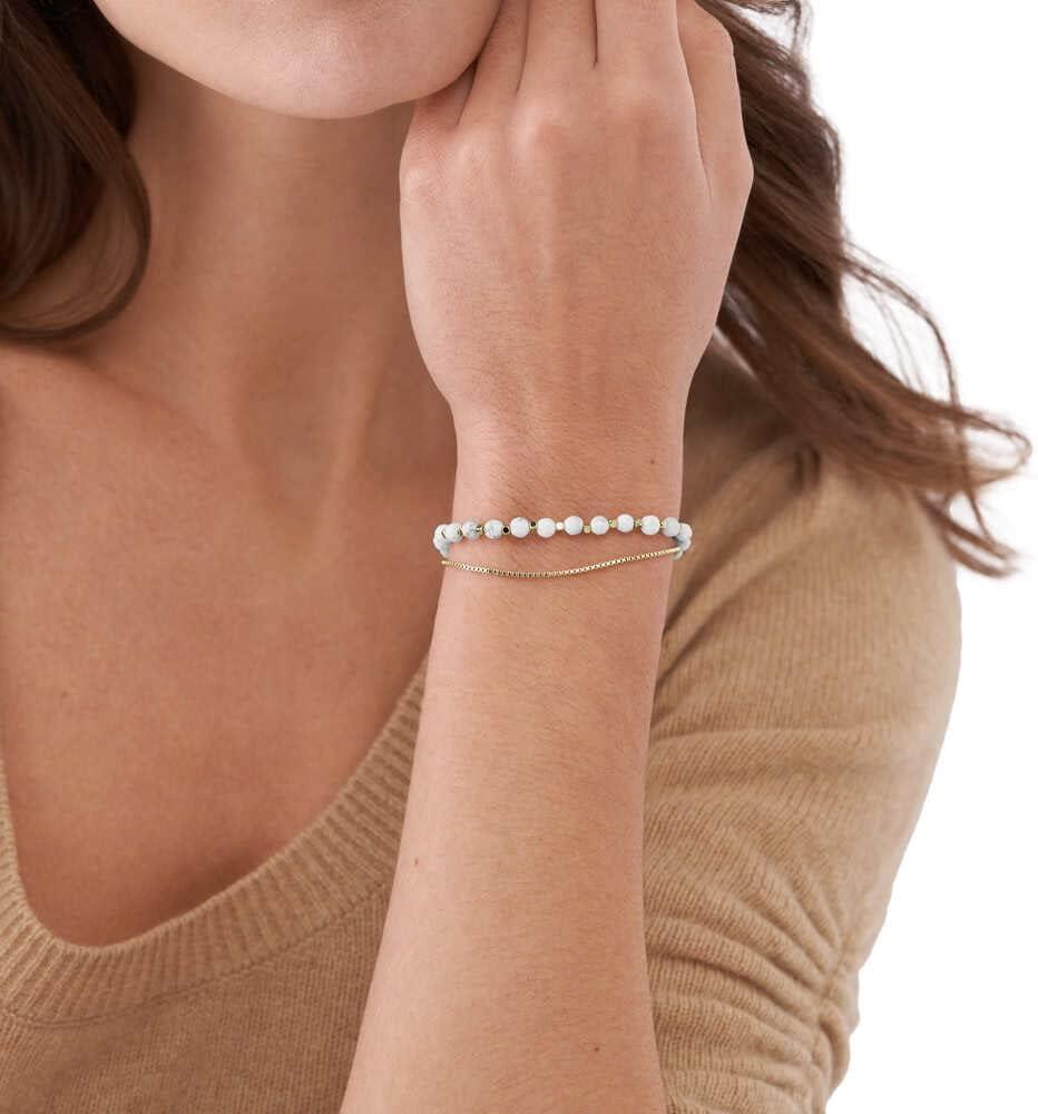 imageFossil Womens Stainless Steel GoldTone Beaded BraceletGoldHowlite