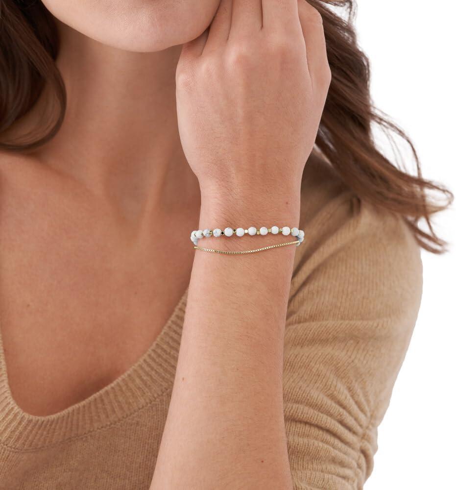 imageFossil Womens Stainless Steel GoldTone Beaded BraceletGoldHowlite