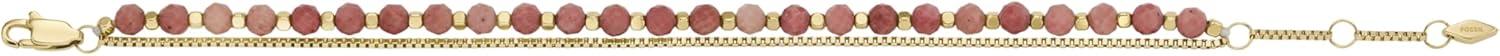 imageFossil Womens Stainless Steel GoldTone Beaded BraceletGoldPink Rhodochrosite