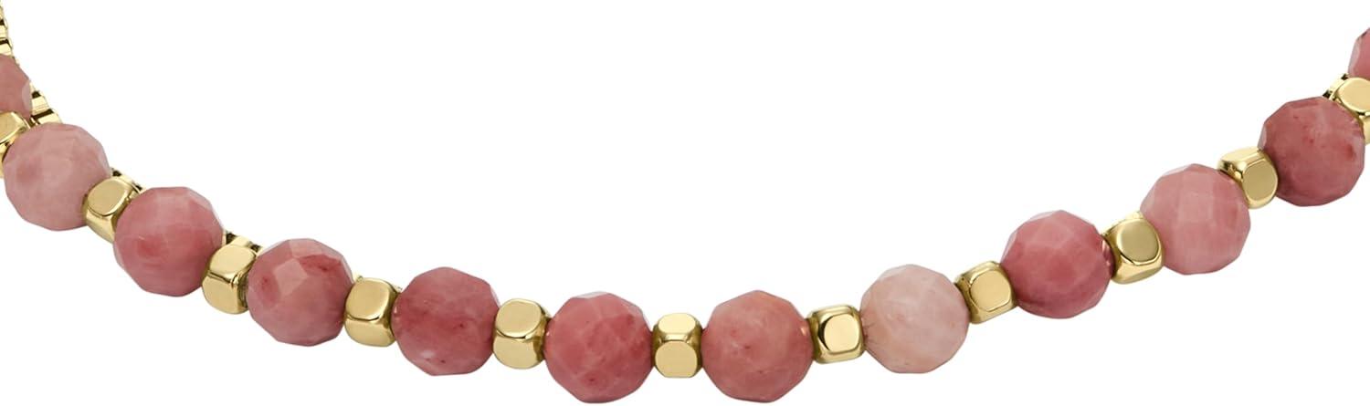 imageFossil Womens Stainless Steel GoldTone Beaded BraceletGoldPink Rhodochrosite