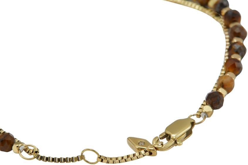 imageFossil Womens Stainless Steel GoldTone Beaded BraceletGoldTigers Eye