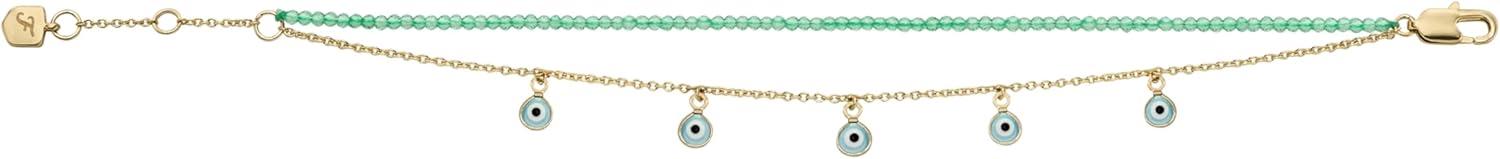 imageFossil Womens Stainless Steel GoldTone Beaded BraceletGoldTurquoise Evil Eye