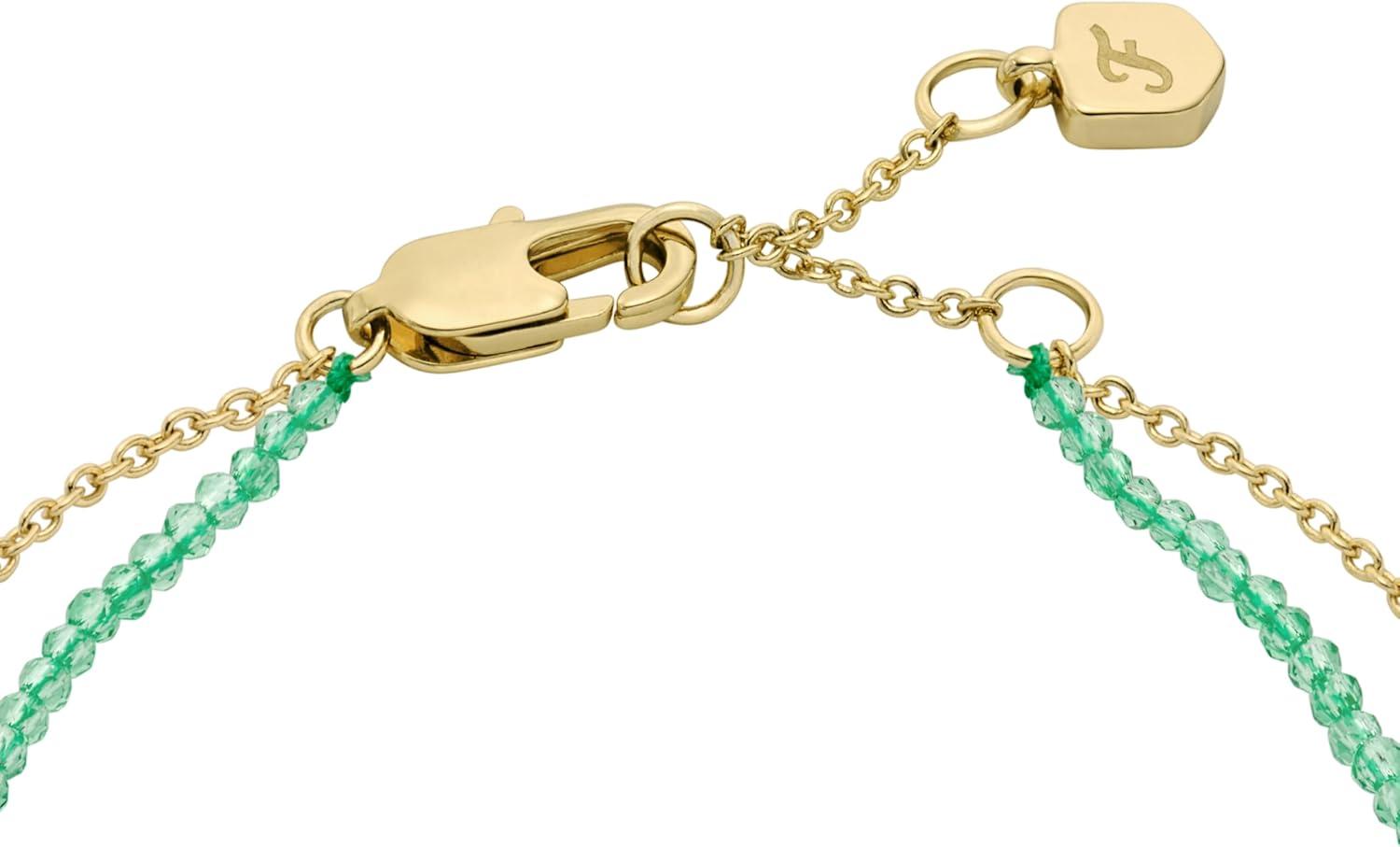 imageFossil Womens Stainless Steel GoldTone Beaded BraceletGoldTurquoise Evil Eye