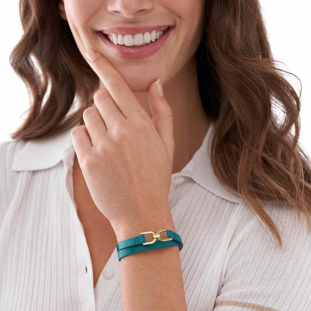 imageFossil Womens Stainless Steel and Genuine Leather Bracelet for WomenDLink Blue