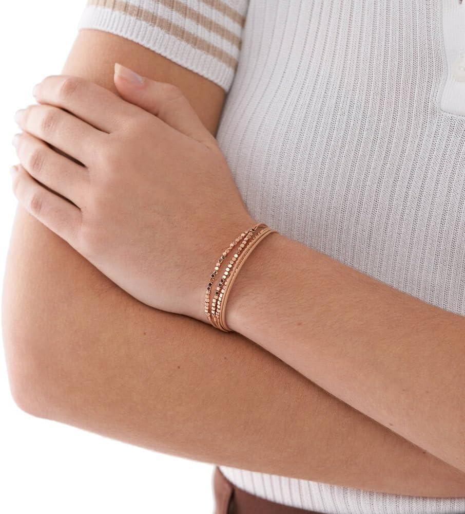 imageFossil Womens Stainless Steel and Genuine Leather Bracelet for WomenRose Gold Beaded
