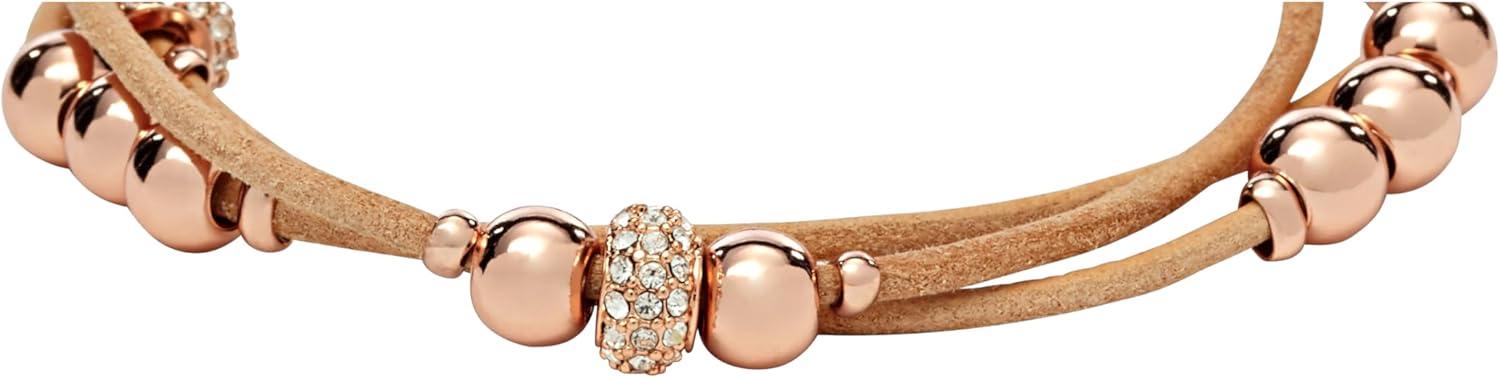 imageFossil Womens Stainless Steel and Genuine Leather Bracelet for WomenRose Gold GlitzTan