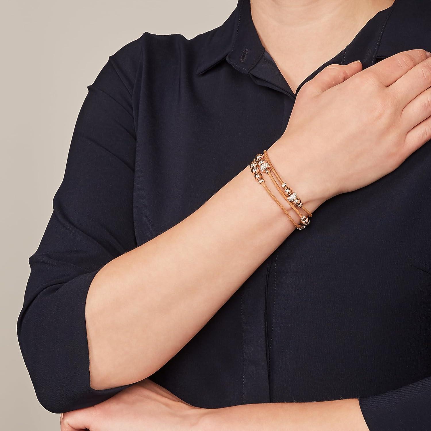 imageFossil Womens Stainless Steel and Genuine Leather Bracelet for WomenRose Gold GlitzTan