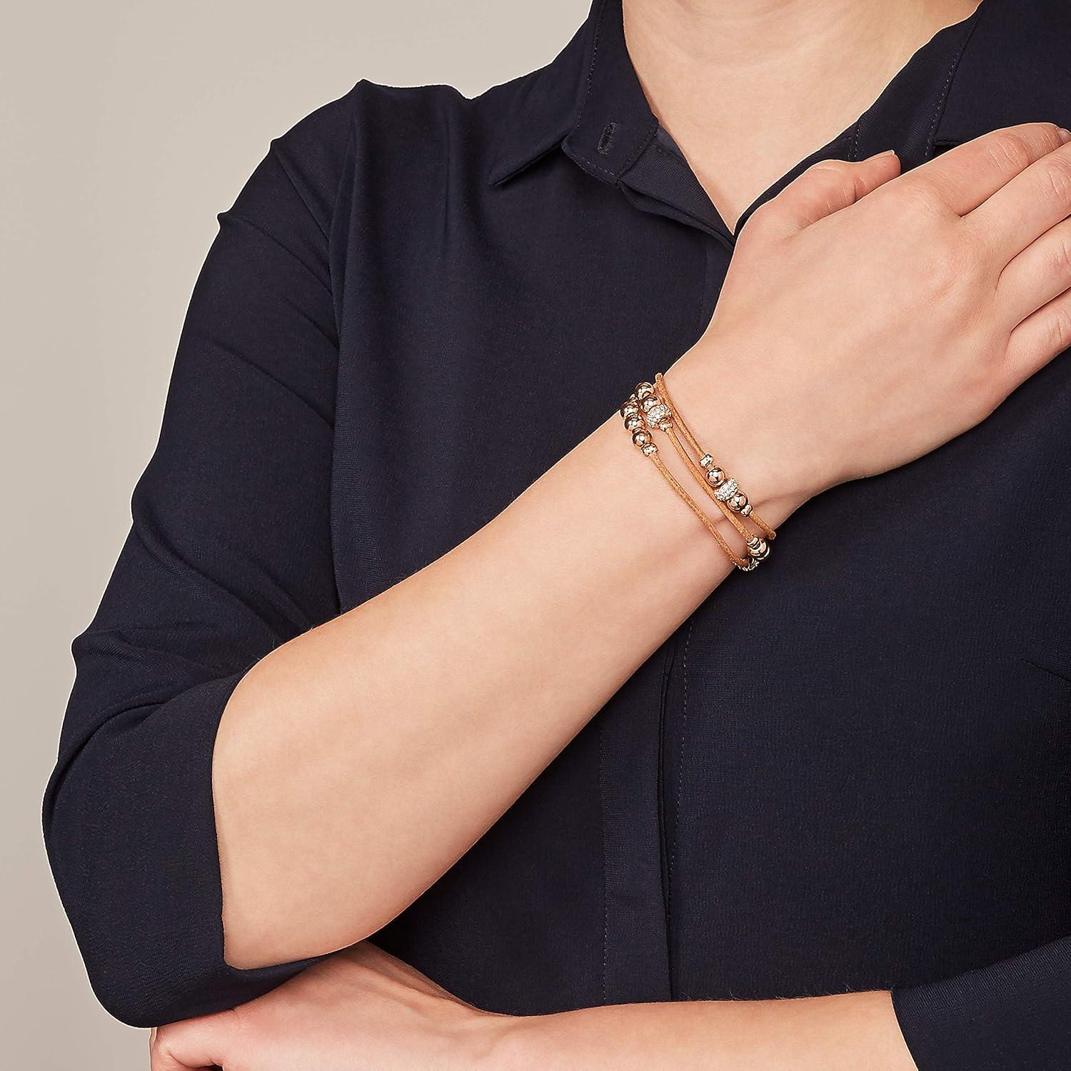 imageFossil Womens Stainless Steel and Genuine Leather Bracelet for WomenRose Gold GlitzTan