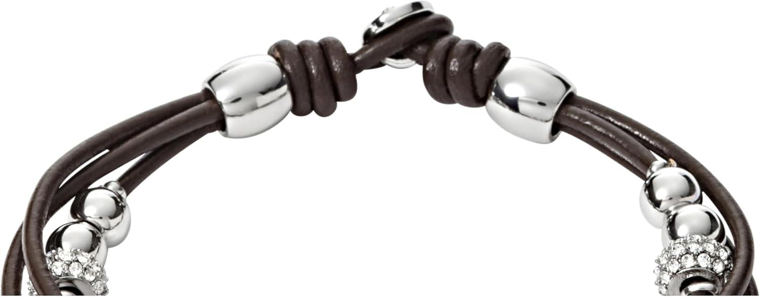 imageFossil Womens Stainless Steel and Genuine Leather Bracelet for WomenSilver GlitzDark Brown