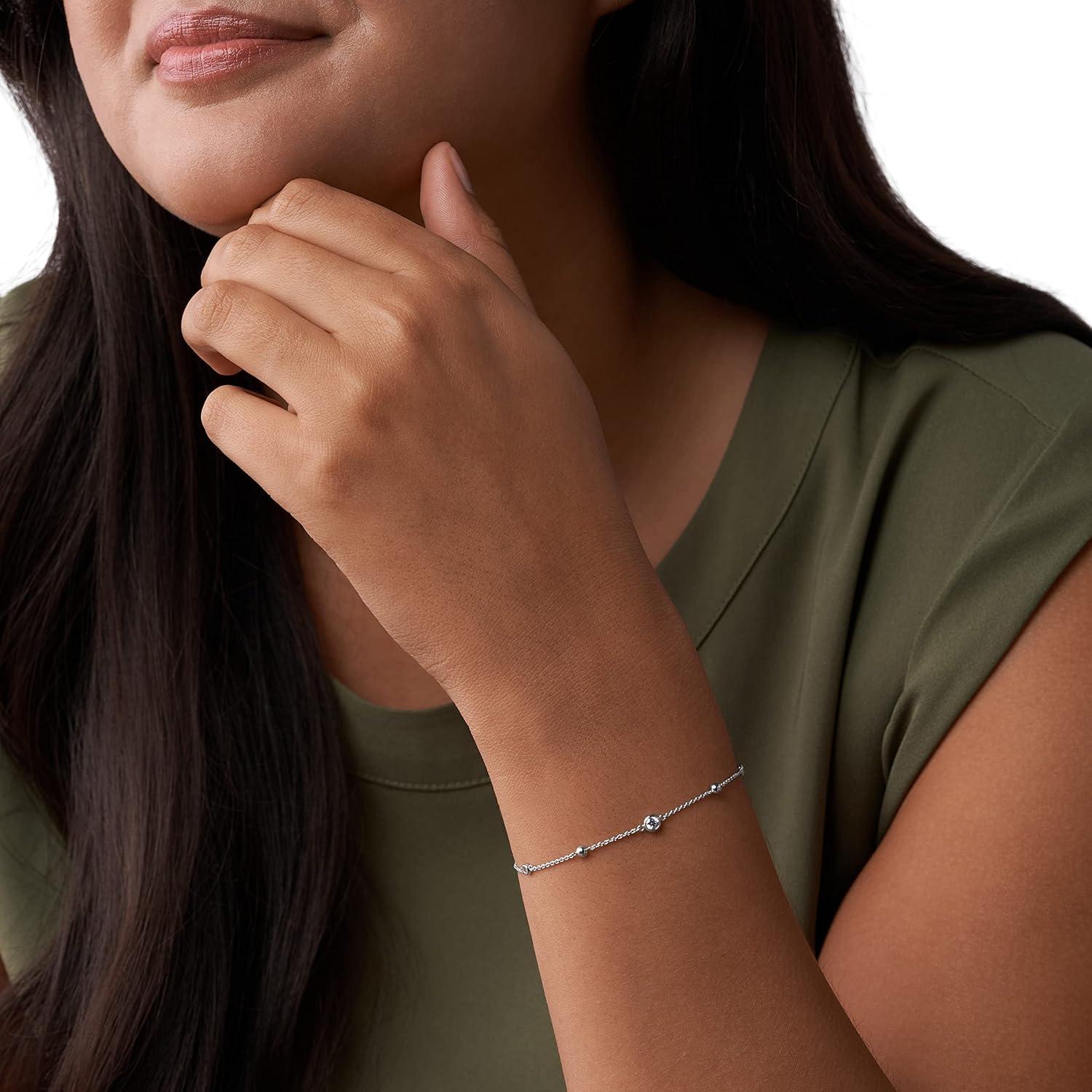 imageFossil Womens Sterling Silver or SilverTone Stainless Steel Chain Bracelet for WomenSilver Bead