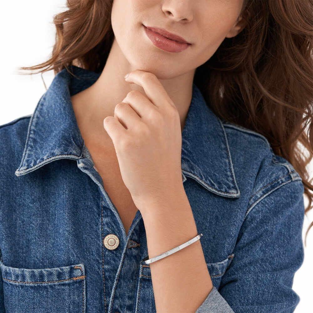 imageFossil Womens Sterling Silver or SilverTone Stainless Steel Chain Bracelet for WomenSilver Glitz Dot Cuff