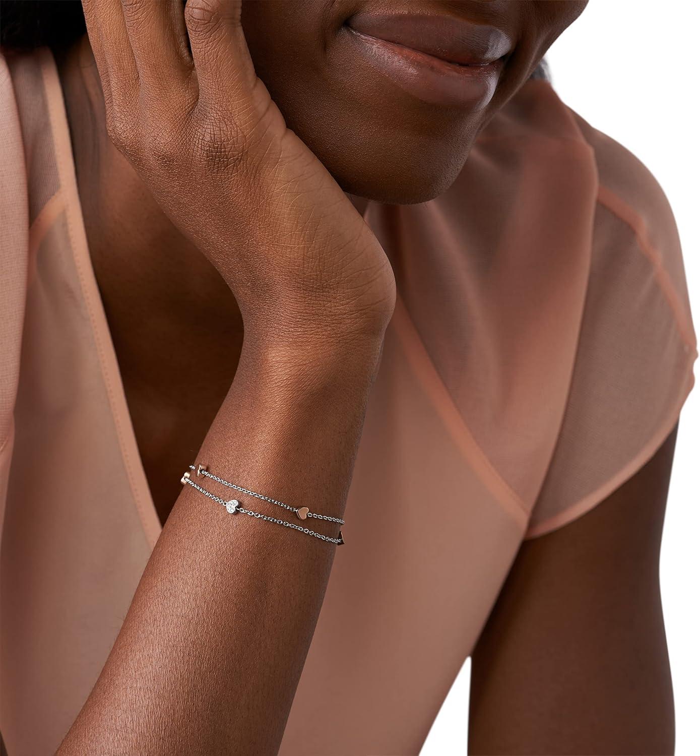 imageFossil Womens Sterling Silver or SilverTone Stainless Steel Chain Bracelet for WomenSilver Rose Gold Heart