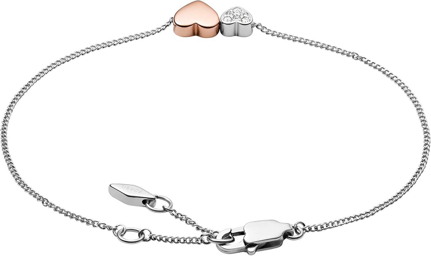 imageFossil Womens Sterling Silver or SilverTone Stainless Steel Chain Bracelet for WomenSilver Rose Gold Heart