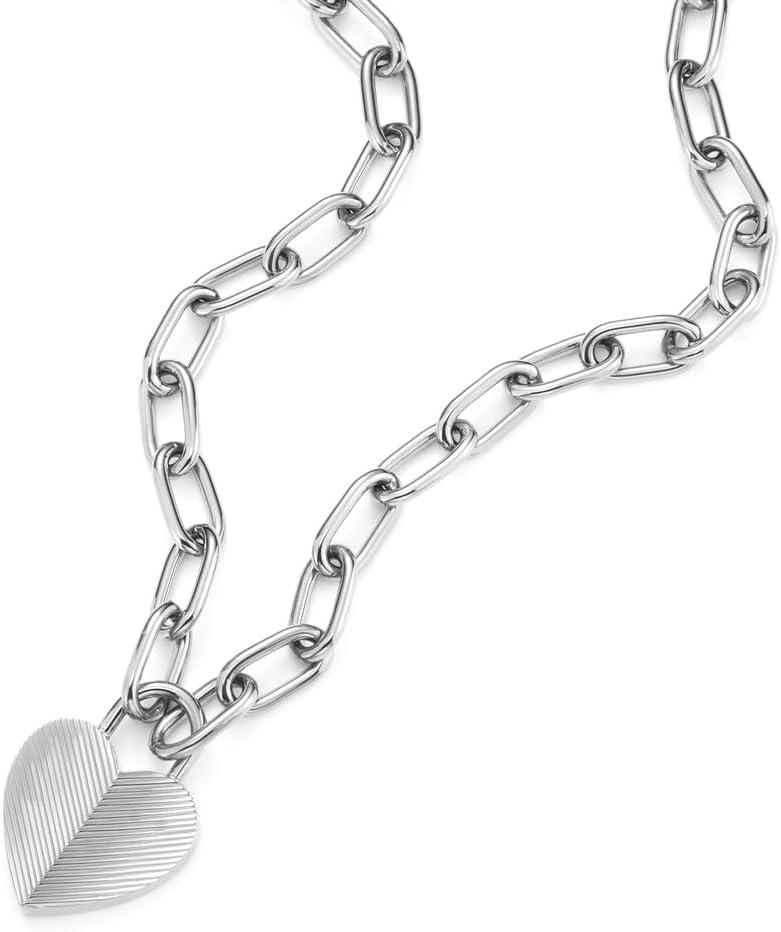imageFossil Womens Sterling Silver or SilverTone Stainless Steel Pendant Chain Necklace for WomenHarlow SilverTone Heart Chain