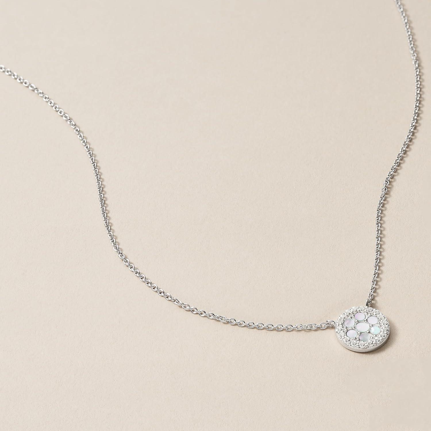 imageFossil Womens Sterling Silver or SilverTone Stainless Steel Pendant Chain Necklace for WomenSilver Mosaic Disc