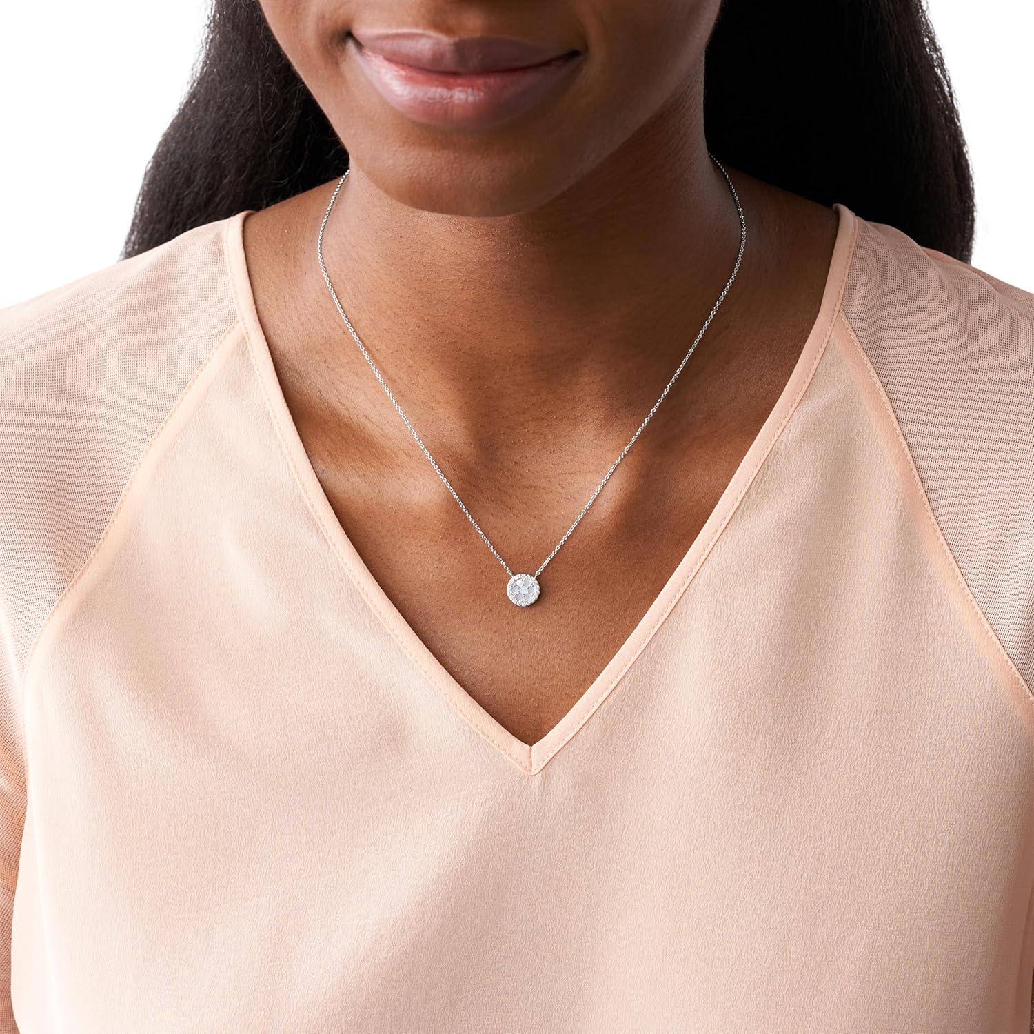 imageFossil Womens Sterling Silver or SilverTone Stainless Steel Pendant Chain Necklace for WomenSilver Mosaic Disc