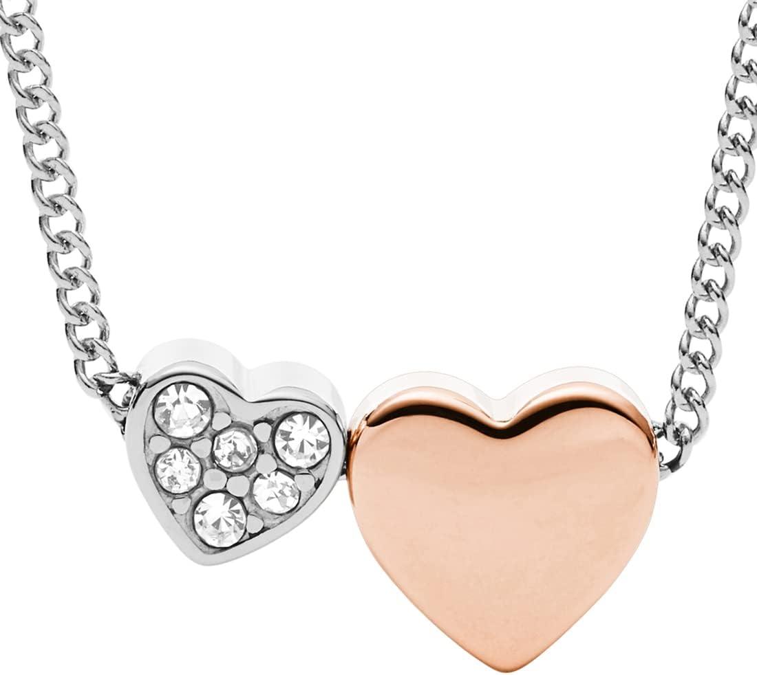 imageFossil Womens Sterling Silver or SilverTone Stainless Steel Pendant Chain Necklace for WomenSilver Rose Gold Duo Hearts