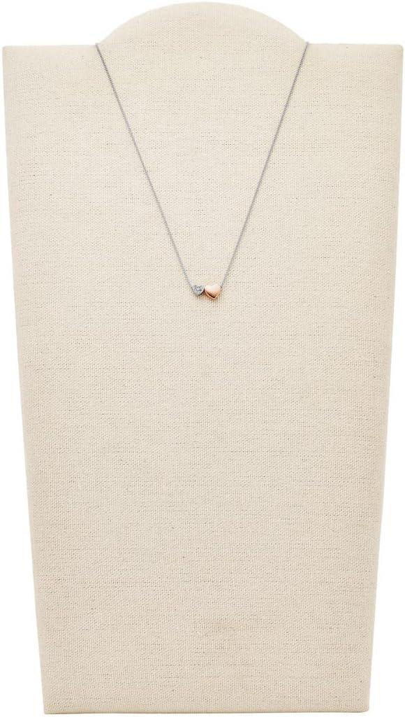 imageFossil Womens Sterling Silver or SilverTone Stainless Steel Pendant Chain Necklace for WomenSilver Rose Gold Duo Hearts