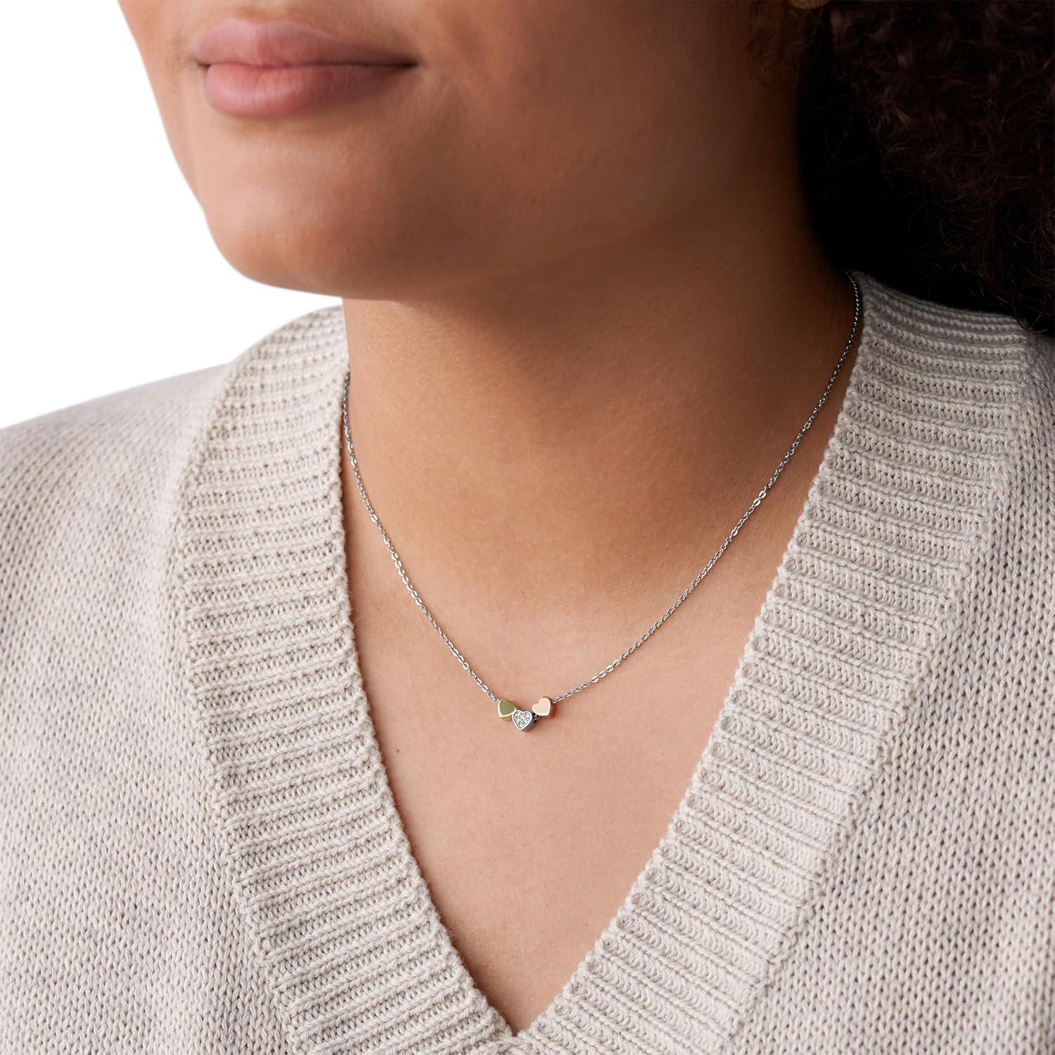 imageFossil Womens Sterling Silver or SilverTone Stainless Steel Pendant Chain Necklace for WomenSilver TriTone Heart