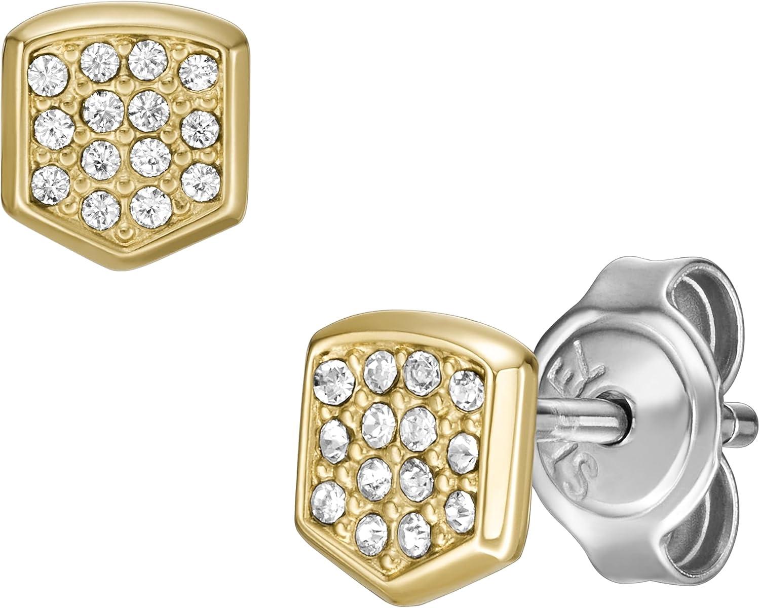 imageFossil Womens Sterling Silver or Stainless Steel Stud Earrings for WomenGold Glitz Heritage Crest