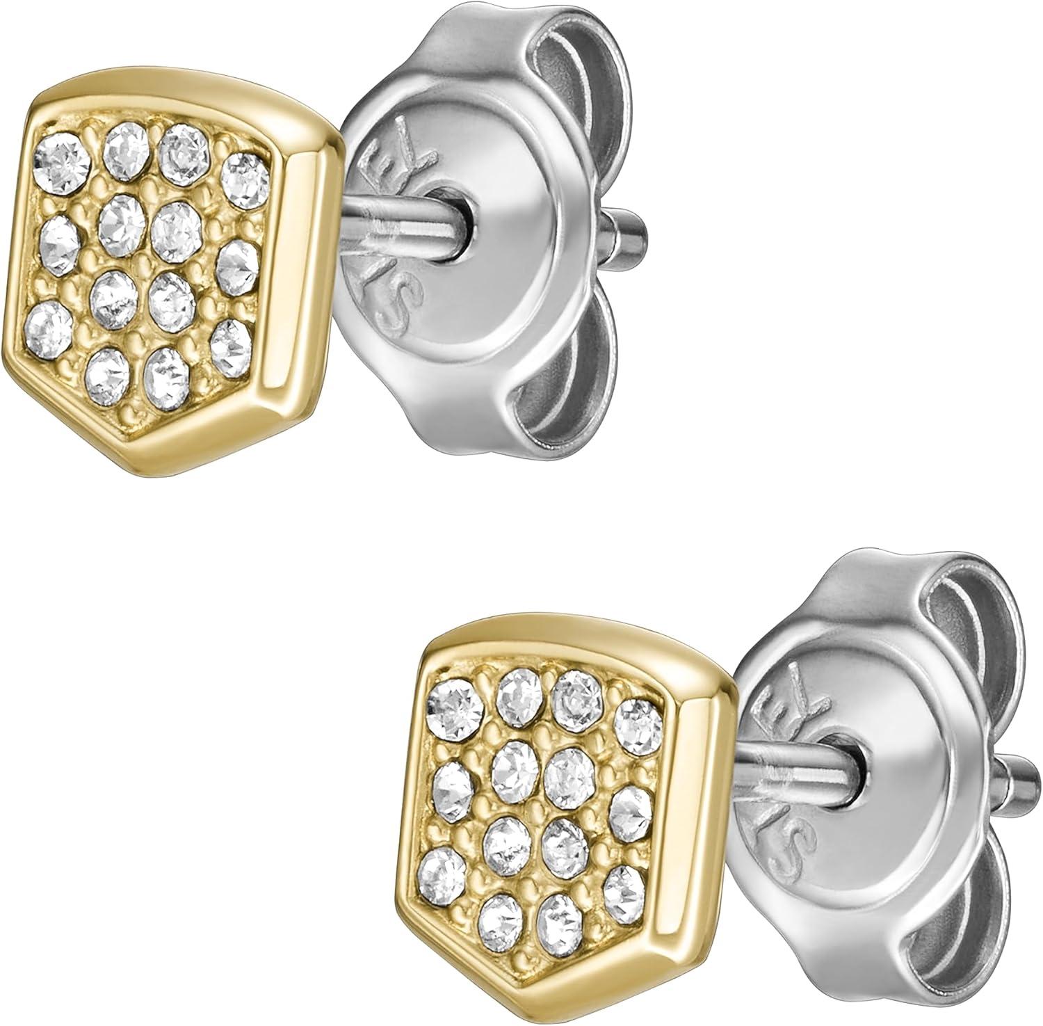 imageFossil Womens Sterling Silver or Stainless Steel Stud Earrings for WomenGold Glitz Heritage Crest