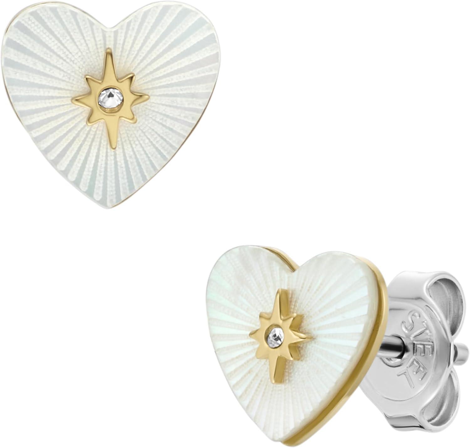 imageFossil Womens Sterling Silver or Stainless Steel Stud Earrings for WomenGold Mother of Pearl Heart