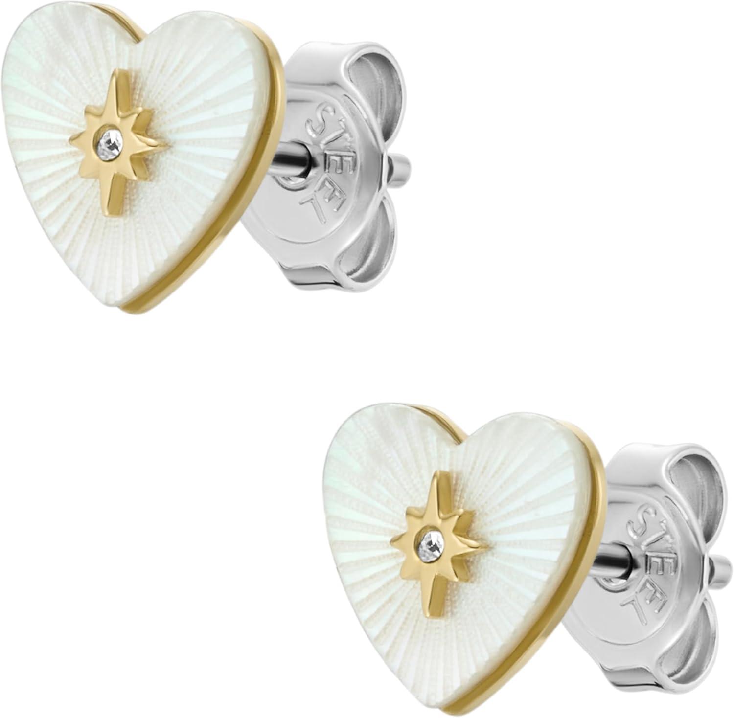 imageFossil Womens Sterling Silver or Stainless Steel Stud Earrings for WomenGold Mother of Pearl Heart
